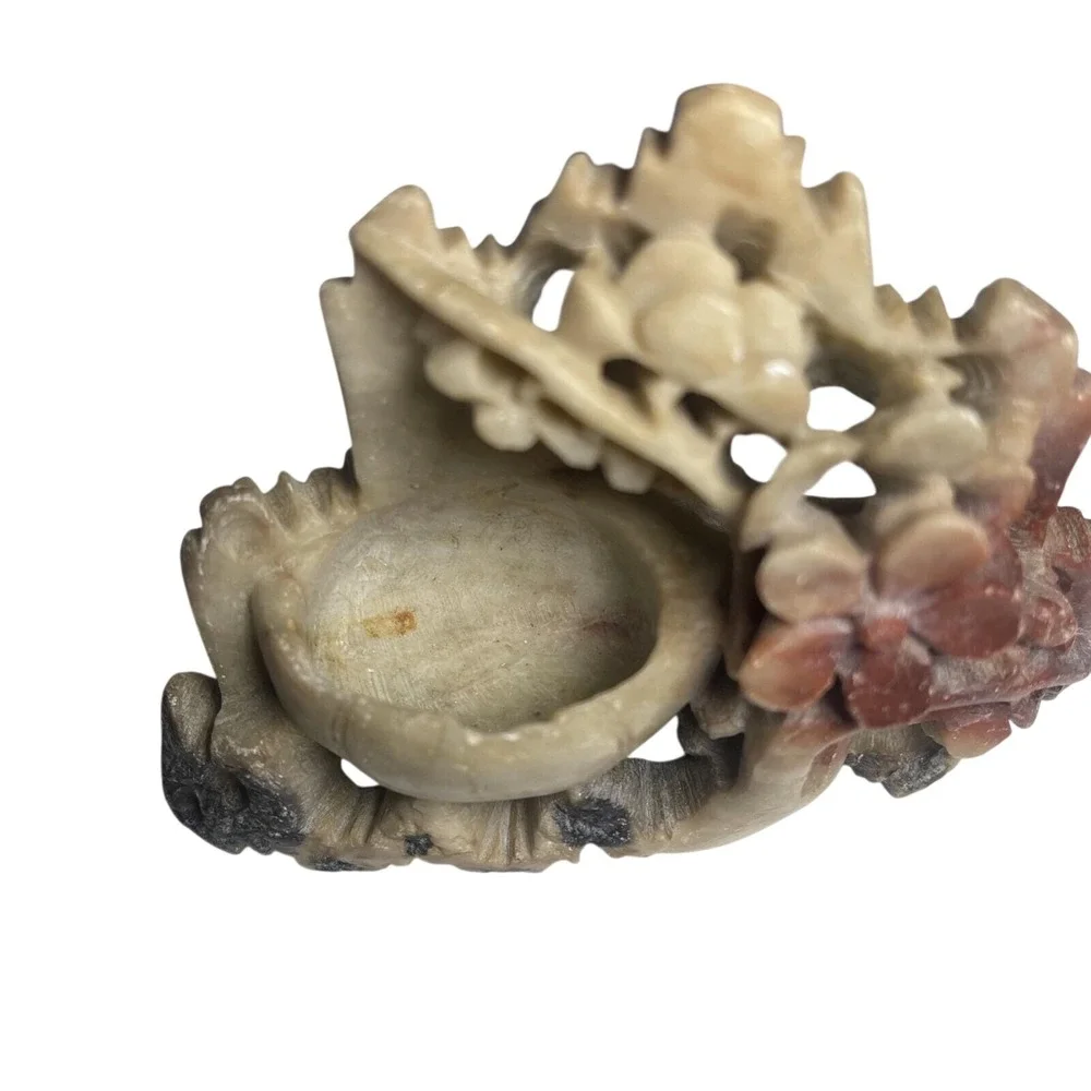 Hand Carved Stone Incense Holder‎ Lotus Flower Dragon Motif